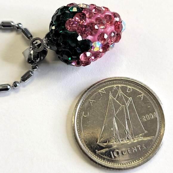 Rose Pink Strawberry Pendant 925 Silver on a 18K Silver Chain - Picture 5 of 14